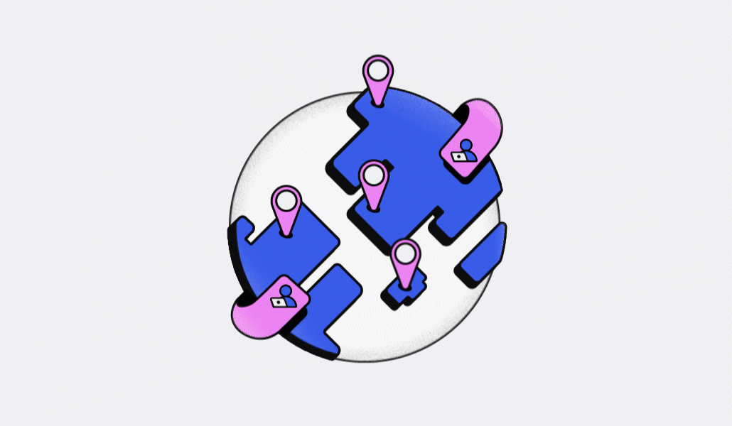 a gif illustration of a spinning global with workers around the world